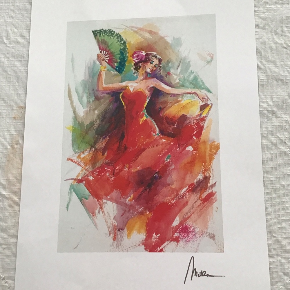 Anatoly Metlan  Red Flamenco Dancer a Lithograph.